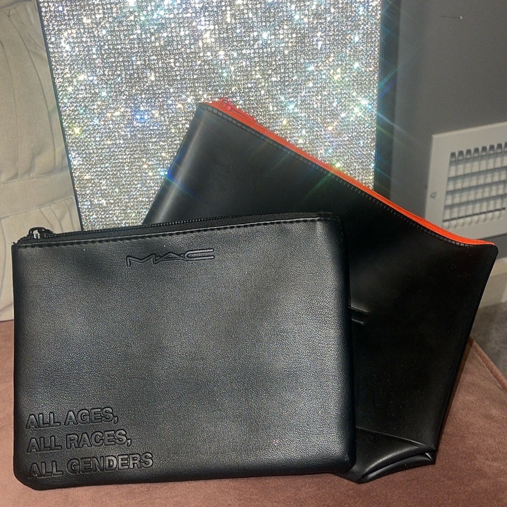 Two brand new black leather Mac cosmetic bag zipper